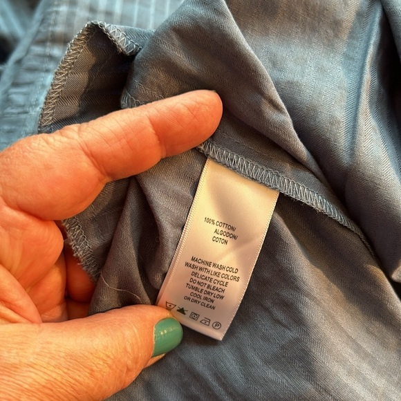 Mac & Jac shirt dress blue academia 3/4 sleeve & pockets NWT pinstriped size 10 - Picture 14 of 15